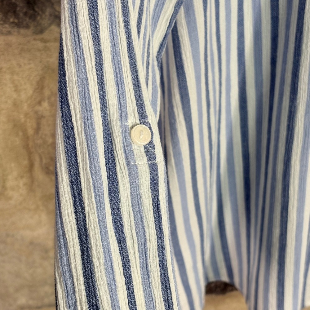 Sanctuary Women's Blue White Striped Cotton Boyfriend Shirt Long Sleeve Large - Picture 7 of 9